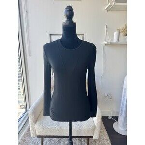 Express Black Long Sleeve Fitted Mesh Front Top Size Medium